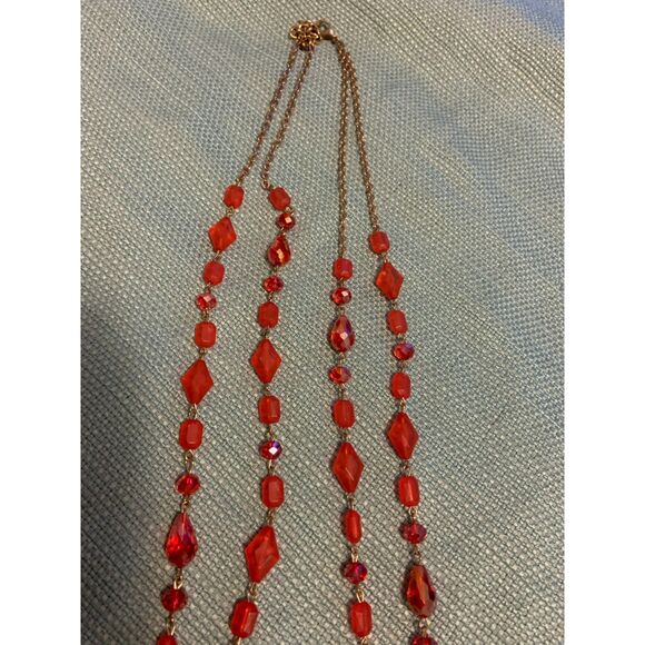 Red Beaded Double Necklace 39" Diameter - Picture 5 of 6